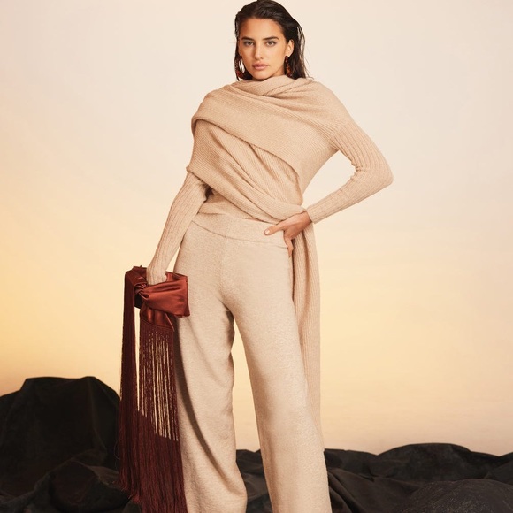 Cult Gaia Izzie Sweater Cardigan in Beige Oatmeal Pink size Small - Picture 9 of 11